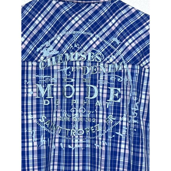 Y2K Phat farm shirt men’s XXL blue white Embroidered button short sleeve Vintage - Picture 7 of 11